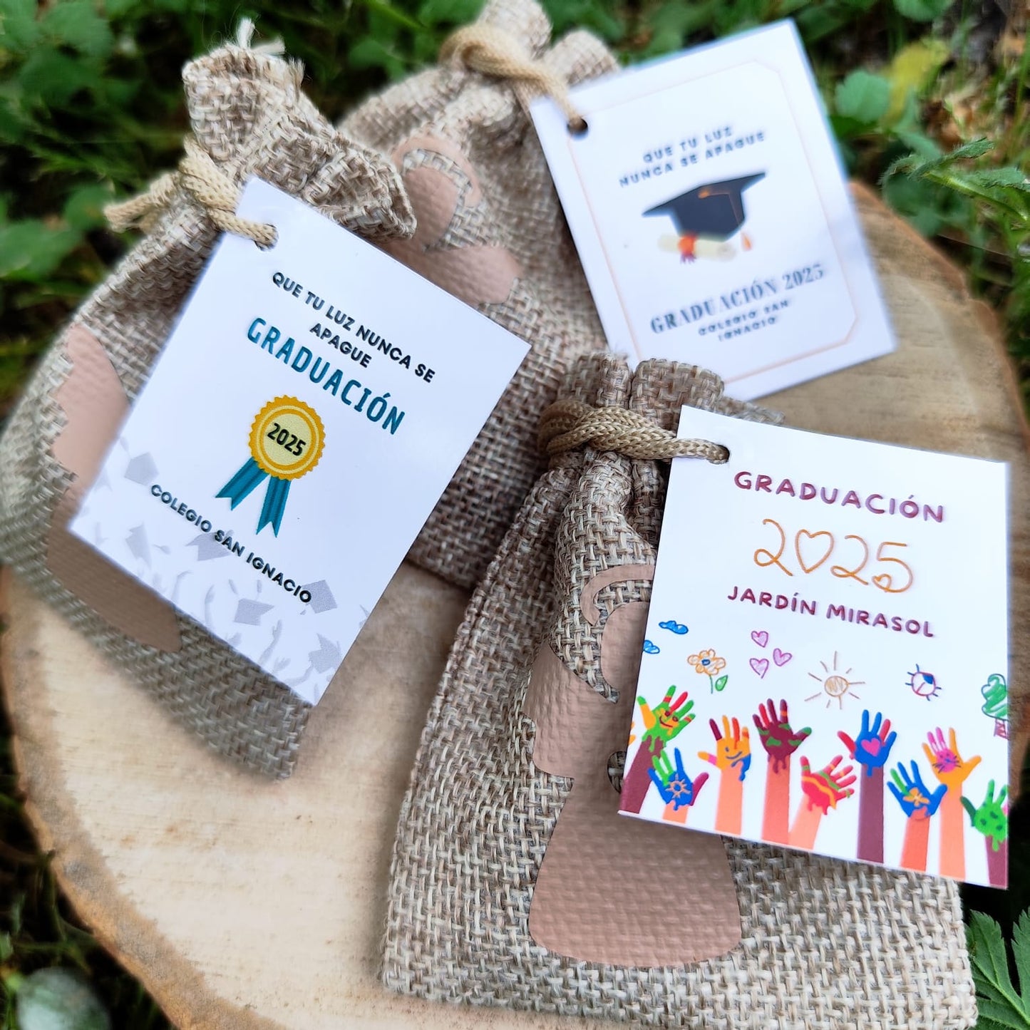 Denario + bolsa estampada + etiqueta